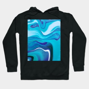 Blue, White, and Green Striped Acrylic Pour Painting Hoodie